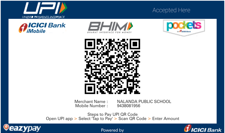 Nalanda Public School UPI payment QR code — ICICI eazypay